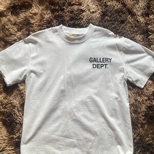Gallery Dept White Tee with Black Logo and Tan Tag